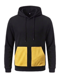 Black long sleeve hoodie with yellow patched pocket