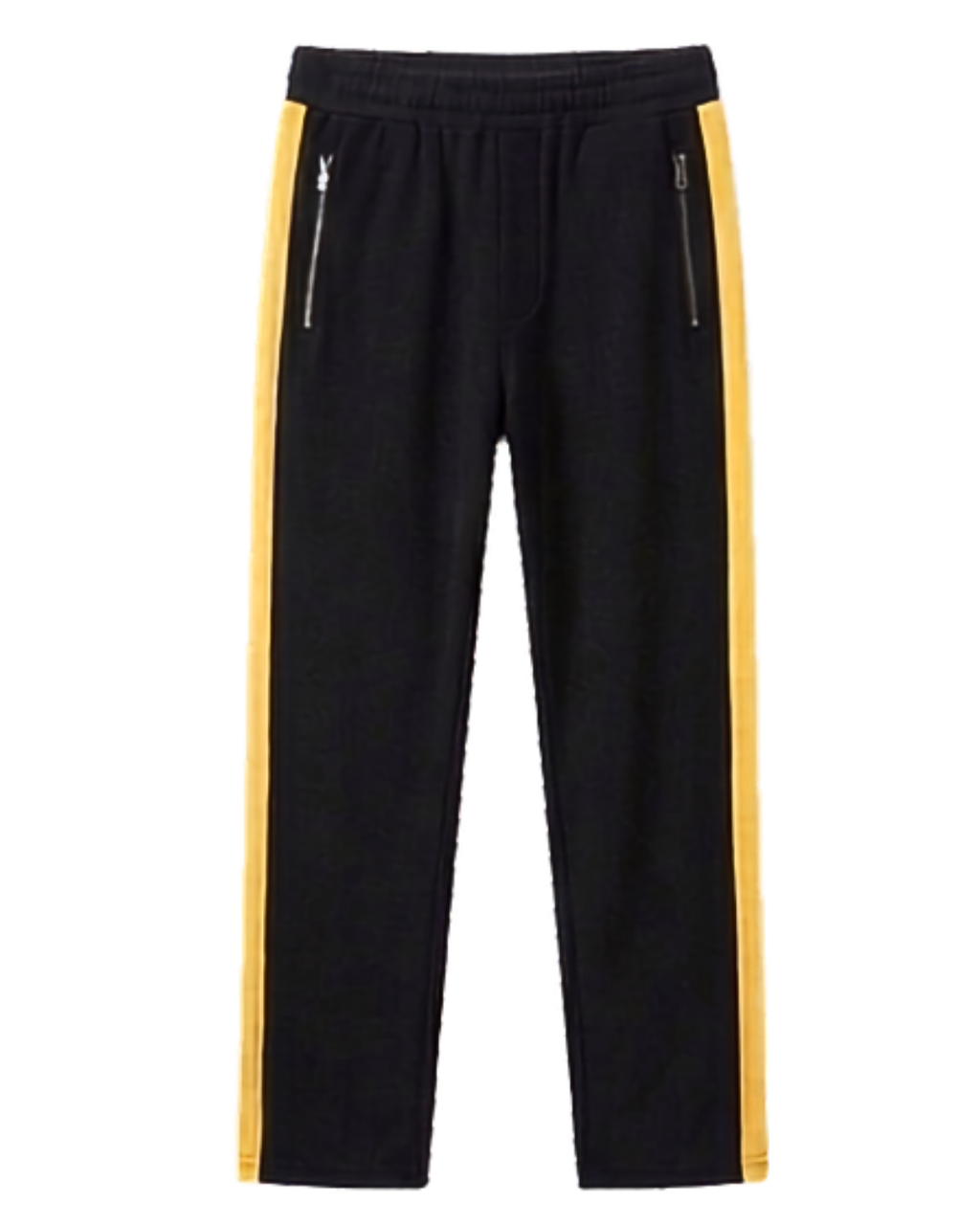 Black long sleeve hoodie with yellow patched pocket