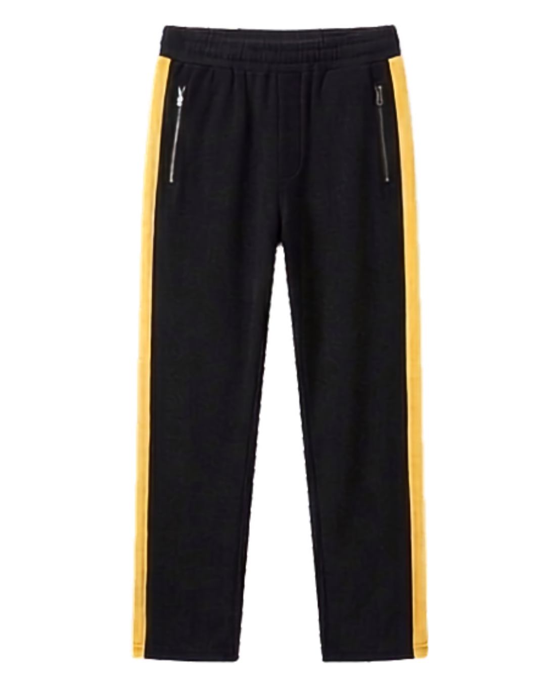 Black long sleeve hoodie with yellow patched pocket